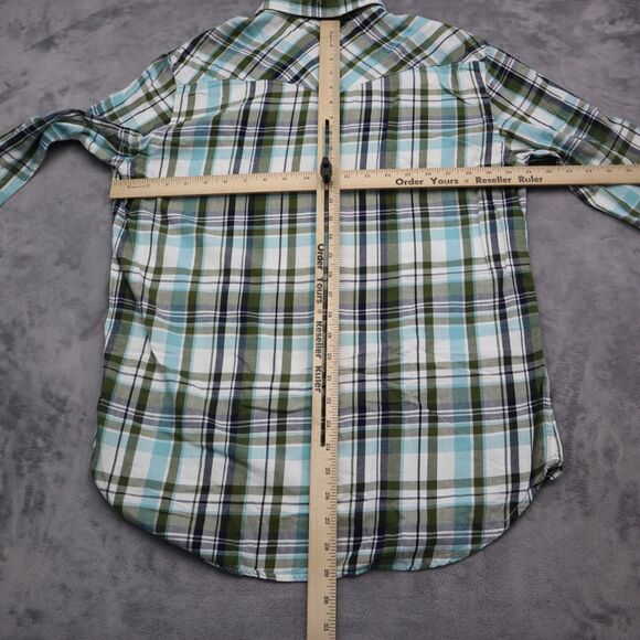Old Navy Shirt Mens M Blue Green Plaid Pearl Snap Western Fit Button Up Dress - Picture 3 of 16